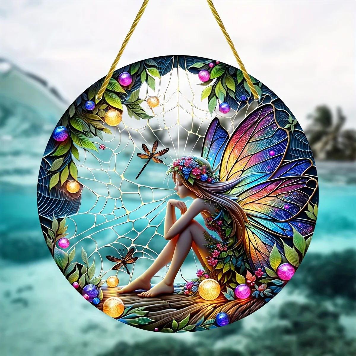 

Magic Forest Fairy Round Light Catcher Window Decoration Disc Pendant Garden Home Decoration