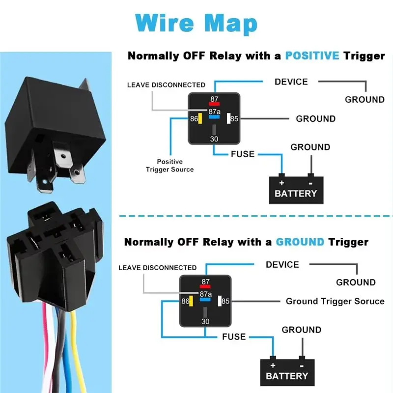 ABYN-JD1914 5PCS 12V 5Pin 40A Car Relay With SPDT Harness Sockets For Automotive Truck Van Motorcycle Boat