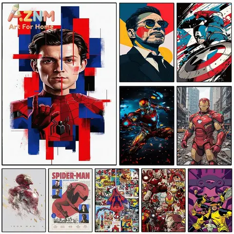 AZNM Spider‑Man Tom Holland Geometric Block Pop Art Canvas Wall Print, Superhero Abstract Color Block Modern Comic Graphic Art