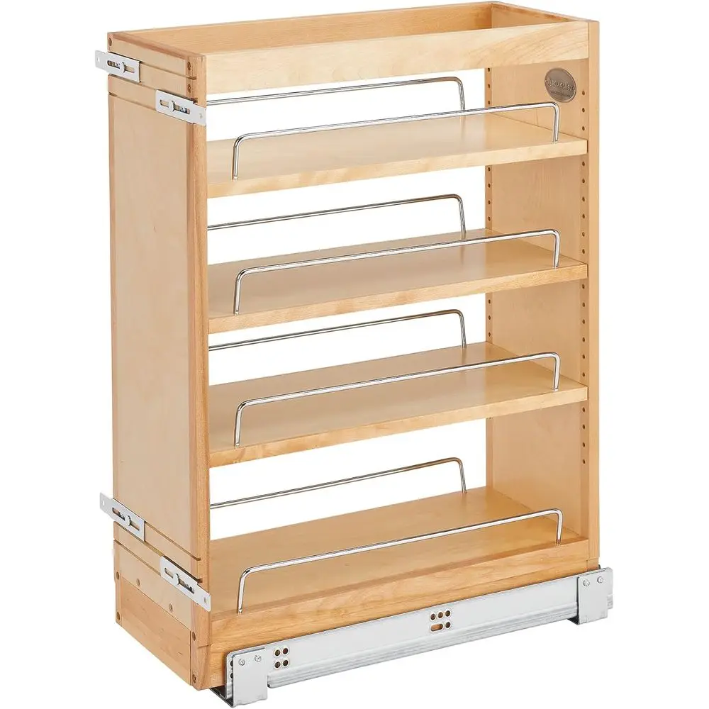 Adjustable Pullout Base Cabinet Organizer, Maple Wood, Suitable for Kitchen or Vanity Cabinets