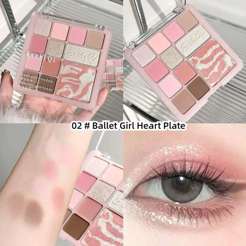 12 Colors Eye Shadow Plate Ice Mist Purple Light Pink Saturation Makeup Pink Low Eye Makeup T8B4