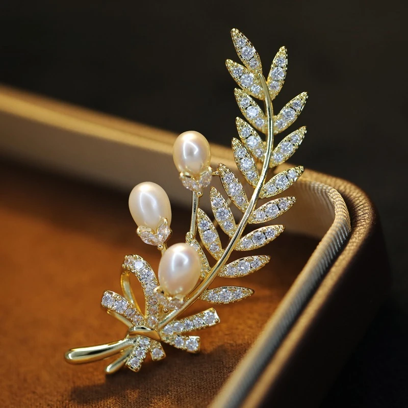 Luxury Pearl Wheat Ear Bowknot Brooches Women's Suit Accessories Pins Zircon Flower Bouquet Corsage