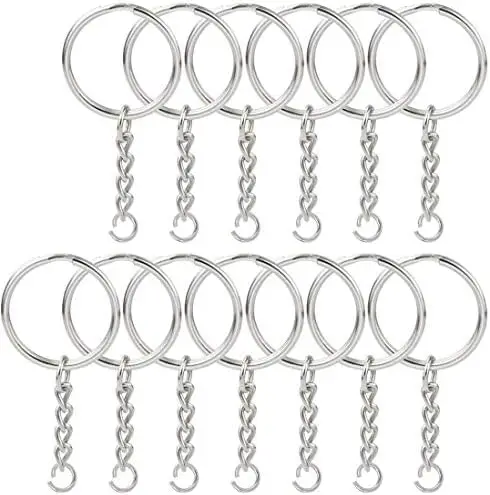 

150 Pcs 1" Split Key Rings with Chain - Silver Keychain Parts & Jump Rings for DIY Projects