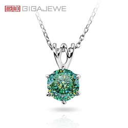 GIGAJEWE 9.0mm 3.0ct Portuguese Cyan Color VVS1 Moissanite 925 Silver Christian Religious Cross Pendant Necklace Woman Girl Gift