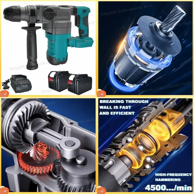 36mm Brushless Rotary Hammer Drill 2-Mode 10J Cordless Hammer Drill Handheld Power Tool for Makita 18V