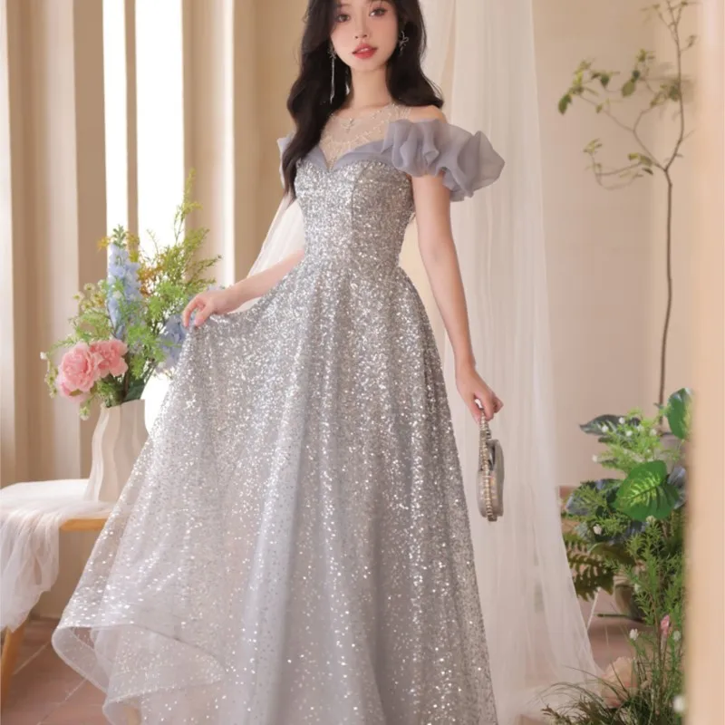 New fashion test light luxury niche banquet host adult graduation dress