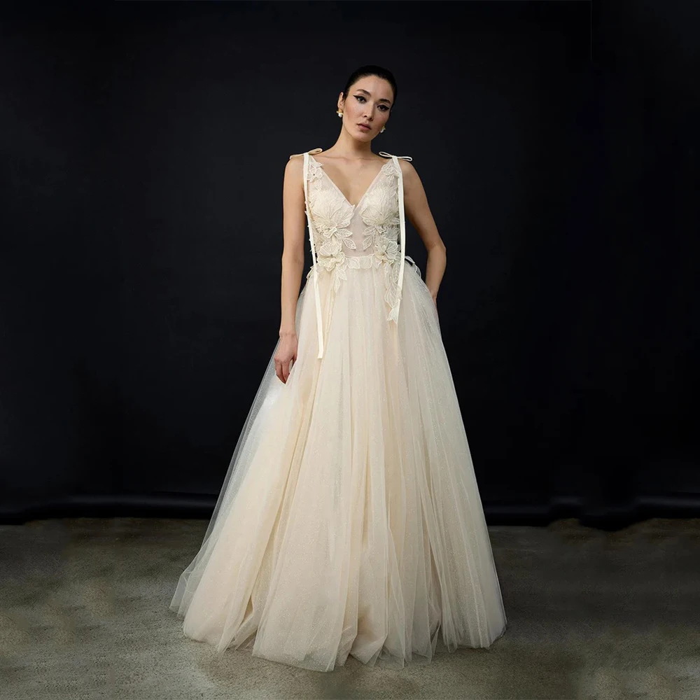 

Arya Gorgeous Elegant Evening Dress Tulle for Floor-Length V-Neck Sleeveless Prom Dress Appliques Vestidos De Fiesta Customized