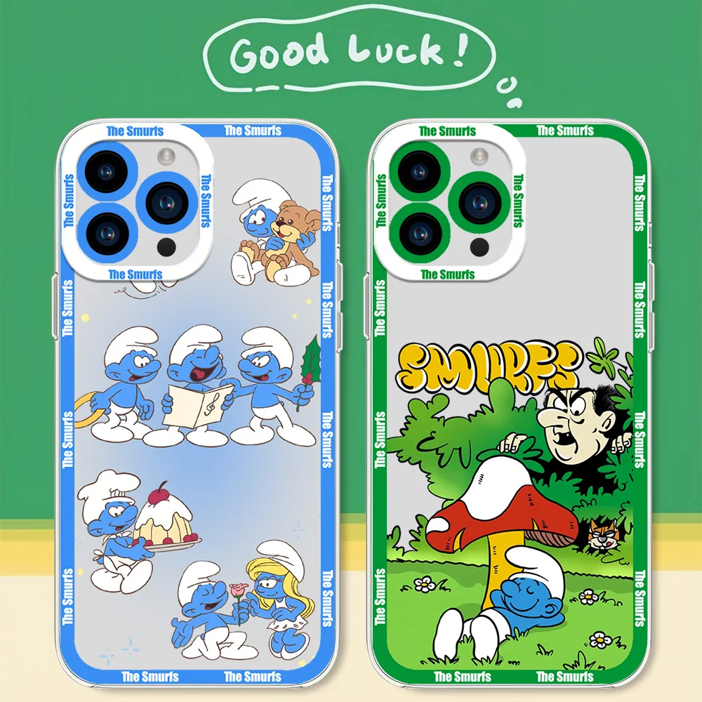 Cartoon The S-Smurfs For iphone 11 12 13 14 15 16 Mini Plus Pro Max Transparent Shell