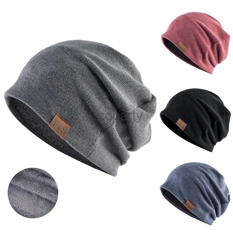 1pcs Warm Beanie For Men Women Winter Fashion Plush Toque Hat Unisex Solid Color Casual Bald Nightcap