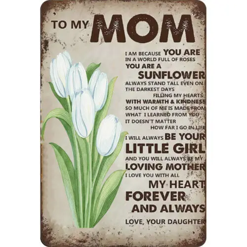 To My Mom Metal Tin Sign Birthday Gifts for Home Bedroom Wall Decor 12x8inches