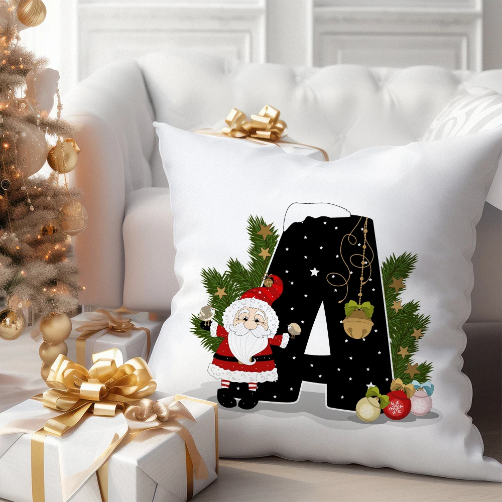 Christmas Cushion Cover Alphabet A-Z Pillow Covers Cute Cartoon Santa Claus Cushion Cover Pillowcases Home Xmas Decoration