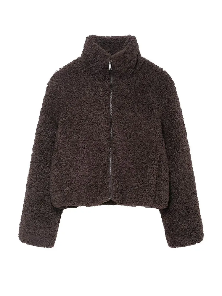 

HH Women Fashion Casual Zipper Street Short Coat Women Chic Stand Collar Pocket Decoration Long Sleeves Coats Buttons Jacket