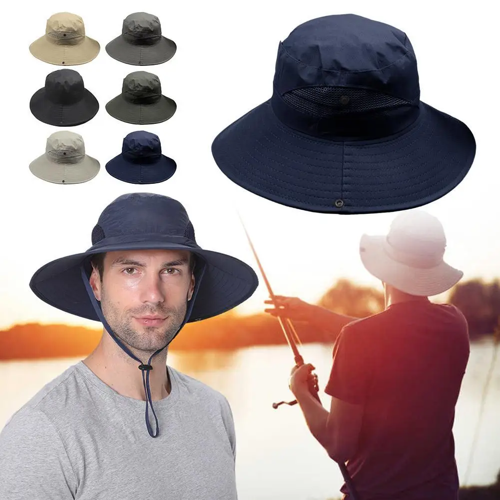 Autumn Summer UV Protection Sun Hats For Women Men Breathable Mesh Fisherman Caps Outdoor Anti UV Wide Brim Hiking Bucket Hat