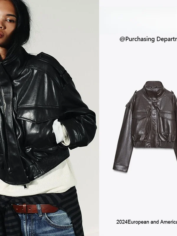 Ele Versatile Lungo Sve Colletto alla coreana Or Capispalla Autunno 2025 Cappotto da donna in pelle Faion come Jaet