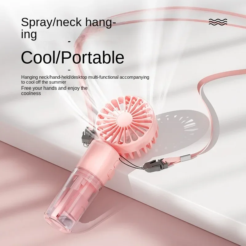 Versatile Portable Handheld Mist Fan for Personal Cooling Spray, with Neck Hanging Design and Foldable Mini Travel Fan, in Casua