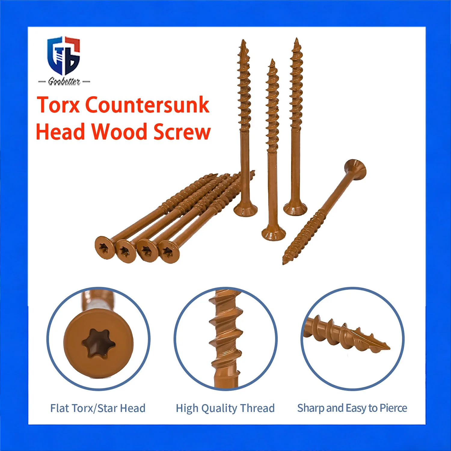 

100Pcs Carbon Steel Brown Torx Countersunk Head Wood Screws for Furniture Woodworking Fasteners 8x1 8x2 9x2
