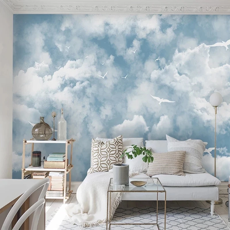 Customized Photo 3D Wallpaper Modern Blue Sky white cloud seagull Mural Home Decore Living room TV background bedroom restaurant