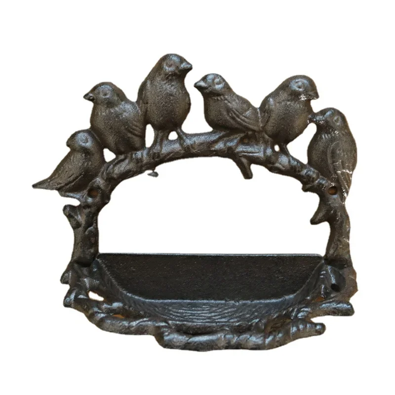 Cast Iron Bird Food Bowl Key Box Garden Decoration Handicraft