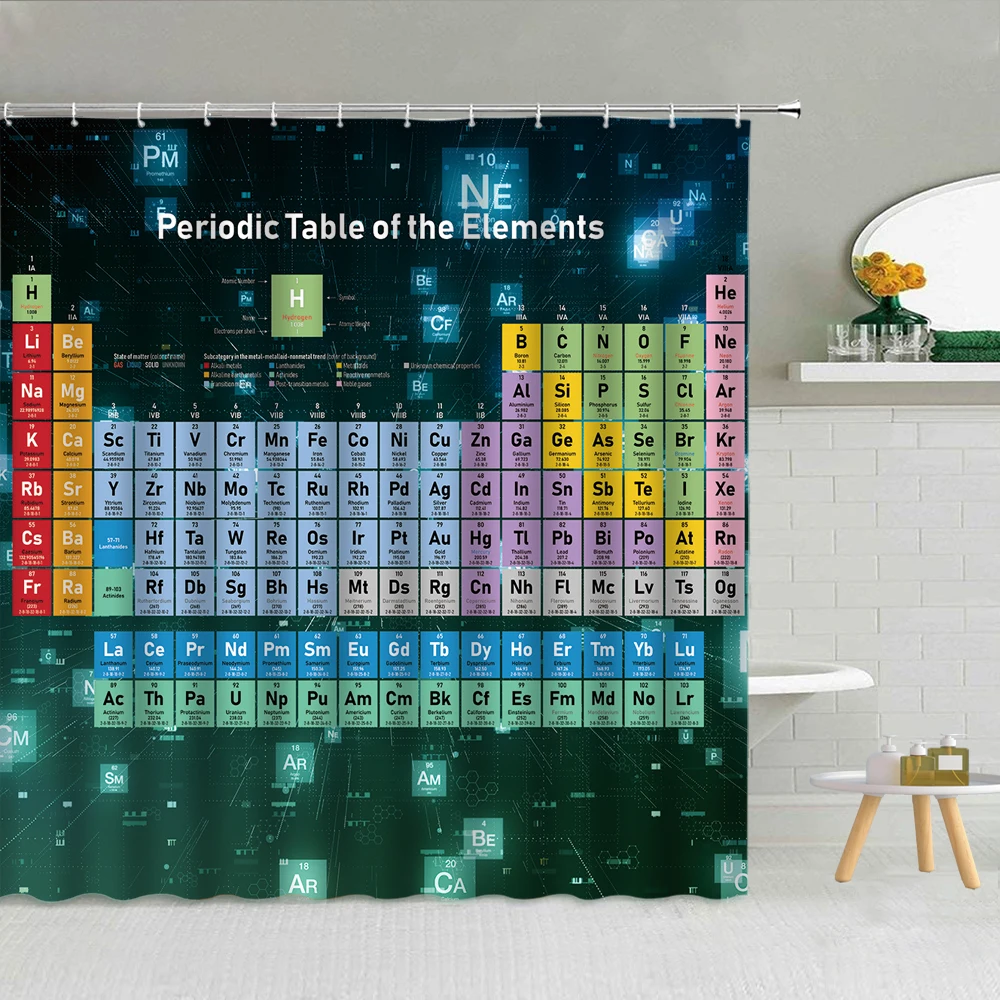 

Chemistry Creative Pattern Shower Curtain Periodic Table of Elements Polyester Fabric Bathroom Supplies Decor With Hook Washable