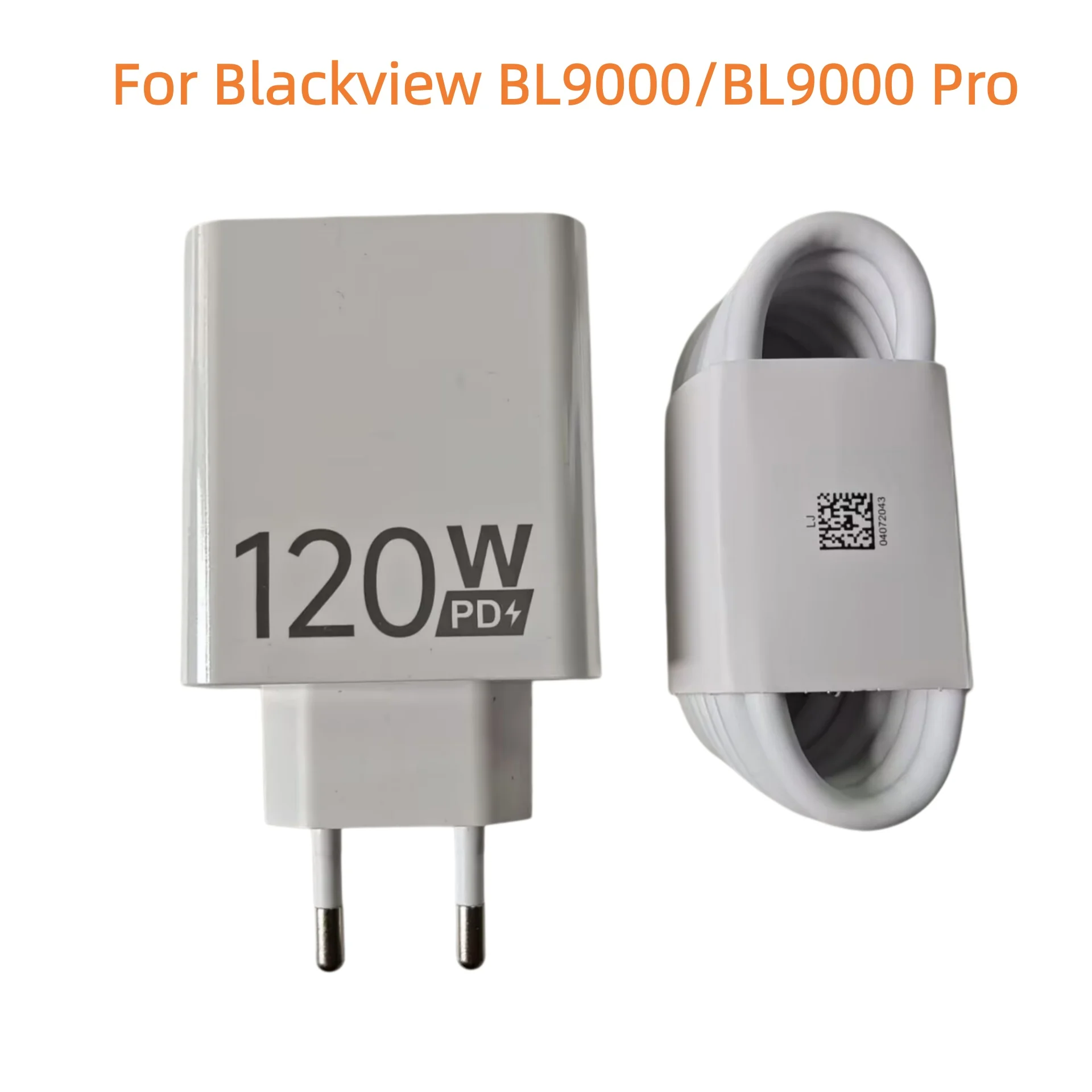 New Blackview BL9000 BL9000 Pro Cell Phone 120W GaN EU Quick Adaptor Travel Fast Charger EU Plug Adapter +Dual Type C Cable Line