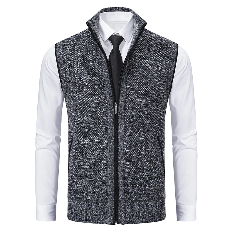 Men's Knitted Vest Sleeveless Jacket Spring Autumn Slim Fit Fashion Patchwork Clothing Male Sports Wear Zipper Cardigan