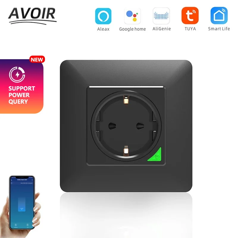 

Avoir Zigbee Black Plastic Panel Tuya Smart Socket With Timer EU Standard Power Outlet Work With Google Home Alexa Voice Control