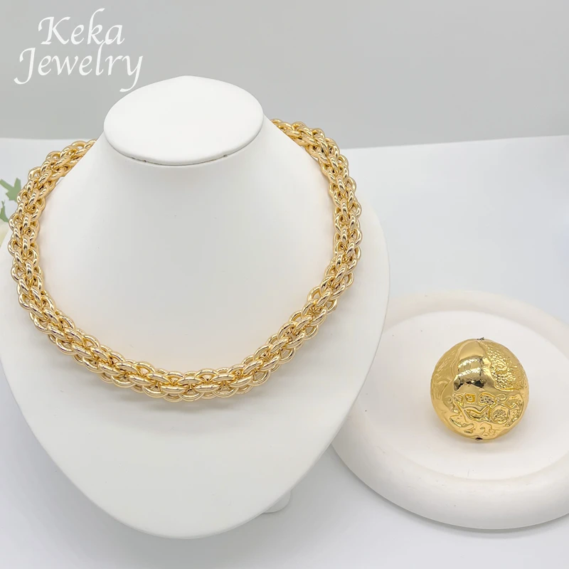 Dubai Africa 18k Delicacy Necklaces Ring Sets Nigerian Wedding Jewelry Set Ethiopian Gold Plating Necklace Jewelry Gifts