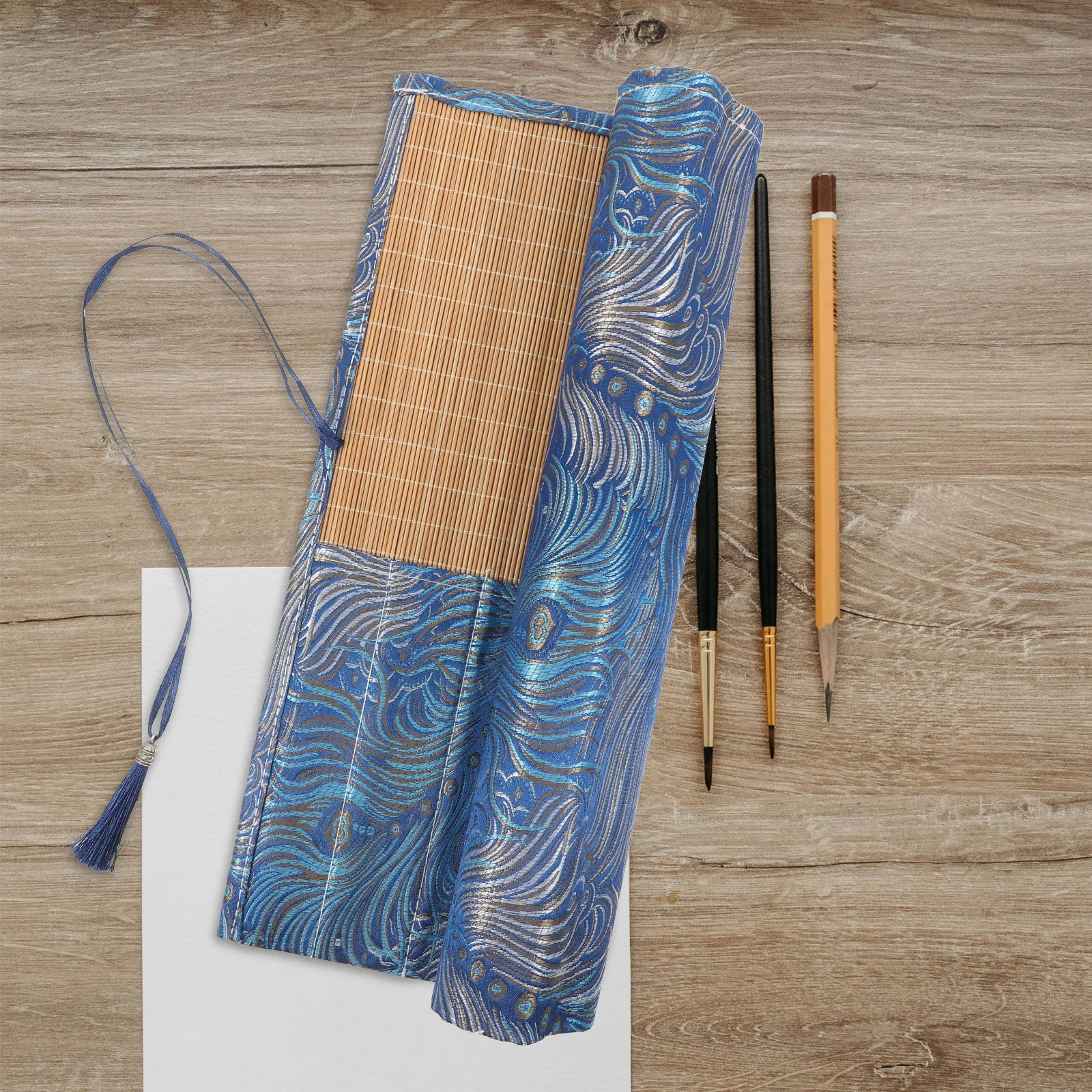 

Vintage Bamboo Canvas Roll Up Paint Brush Holder Pencil Case Art Calligraphy Brush Organizer Travel Storage Pouch