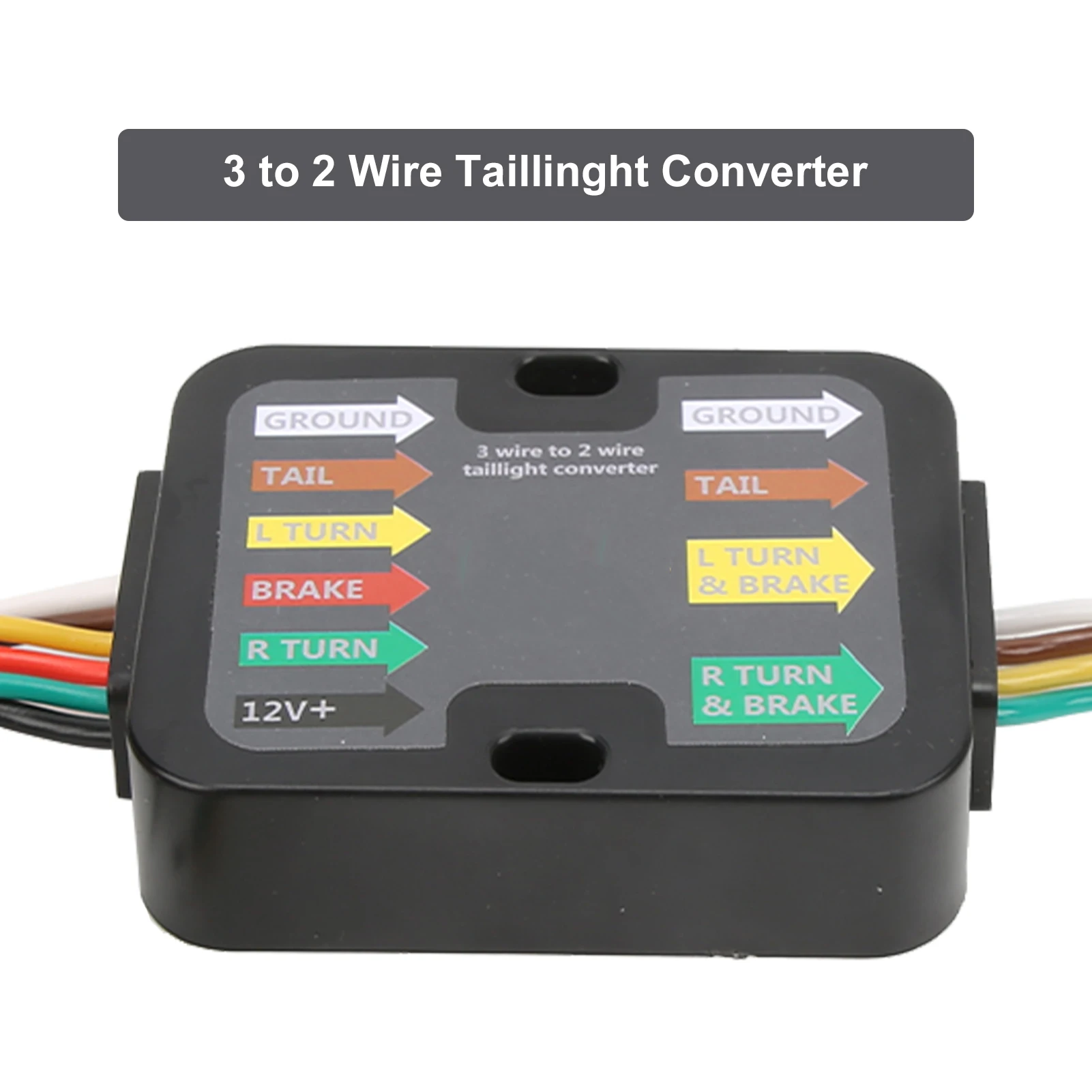 4 Way RV Trailer Wiring Converter, Powered 3 to 2 Wire Trailer Tail Light Converter with 60in Wiring LED Compatible