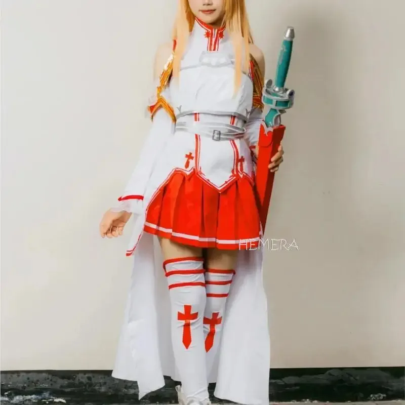 CyAnime السيف الفن على الخط Asuna Yuuki يرتدي أزياء تنكرية موحدة لجميع القديسين هي بدلة معركة الخاصة بك SAO المرأة مجموعة كاملة شعر مستعار