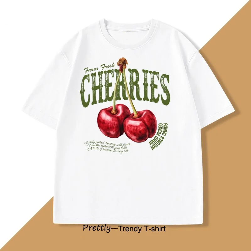 Camiseta Vintage de cereza, camiseta de fruta, camiseta de manga corta de algodón de verano para hombre, camiseta para amantes de las cerezas, ropa informal, Tops de cuello redondo