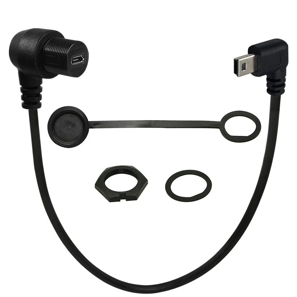 ダブルアングルミニ 5P オス USB 2.0 マイクロ 5P メスフラッシュパネルマウント防水ケーブル 30 センチメートル車オートバイダッシュボードケーブル