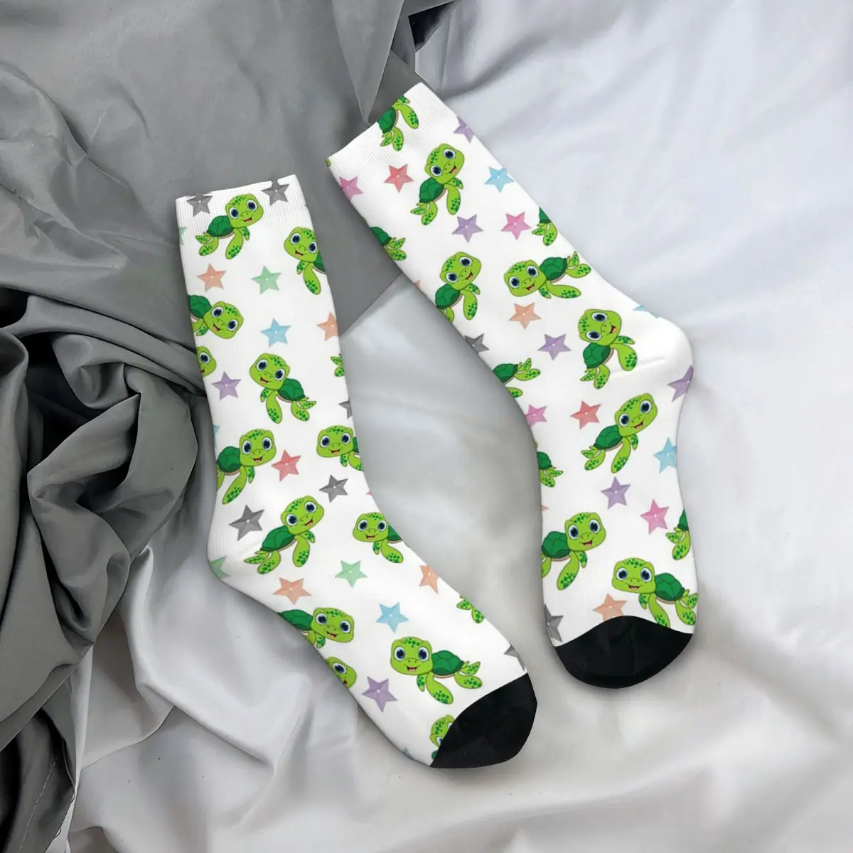 All Seasons Crew Stockings Cute Cartoon Green Turtle Socks Fashion Long Socks for Men Women Valentine's Day Gifts