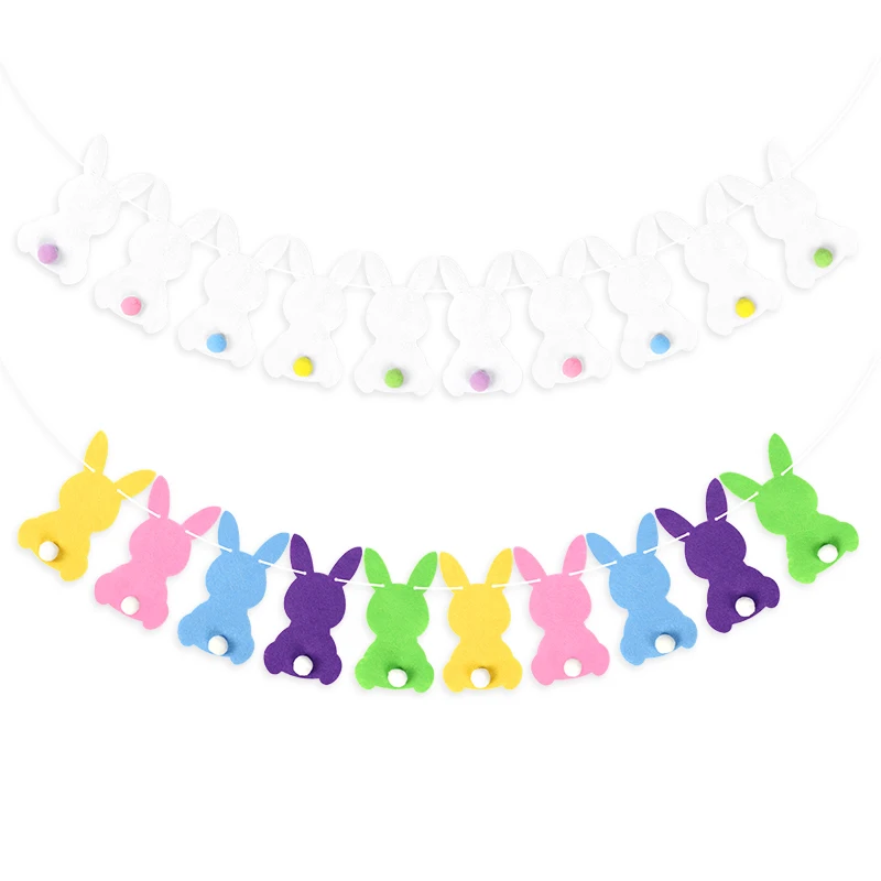 1set 250cm Easter Color Rabbit Shape Banner Easter Rabbit Bunny Bunting Flags Felt Garland Diy Prop Happy Easter Home Decoration