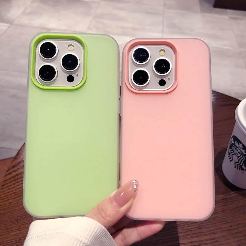 Luxury Candy Color Matte Jelly Shell 2 in 1 Case for IPhone 16 12 13 14 15 Pro Max 16Pro Shockproof Full Protect Cover Caque