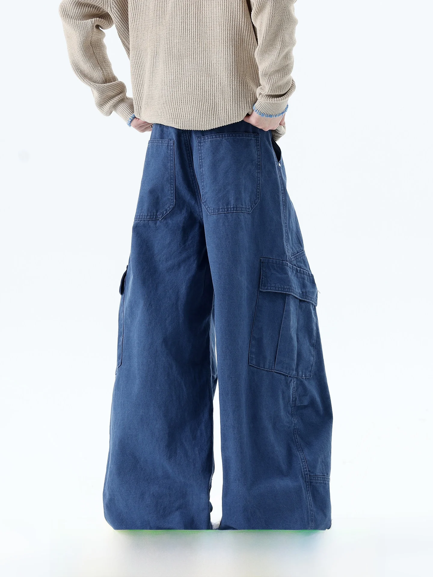 Boyue American Retro Wide Leg Jeans Men Women Loose Workwear Multi ket Casual Long Trousers mid Waist Zipper Closure