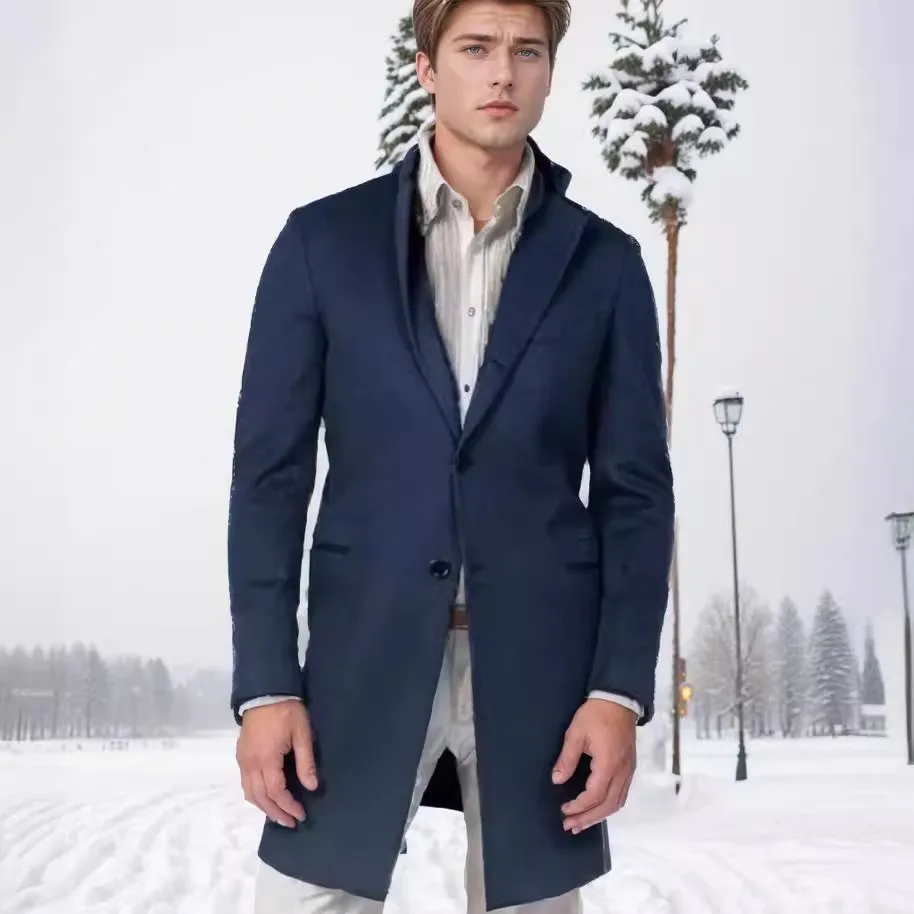 

Autumn Winter Men Overcoat Fashion Simple Solid Color Turn Down Collar Male Outerwear Single-breasted Long Sleeve Man Jacket