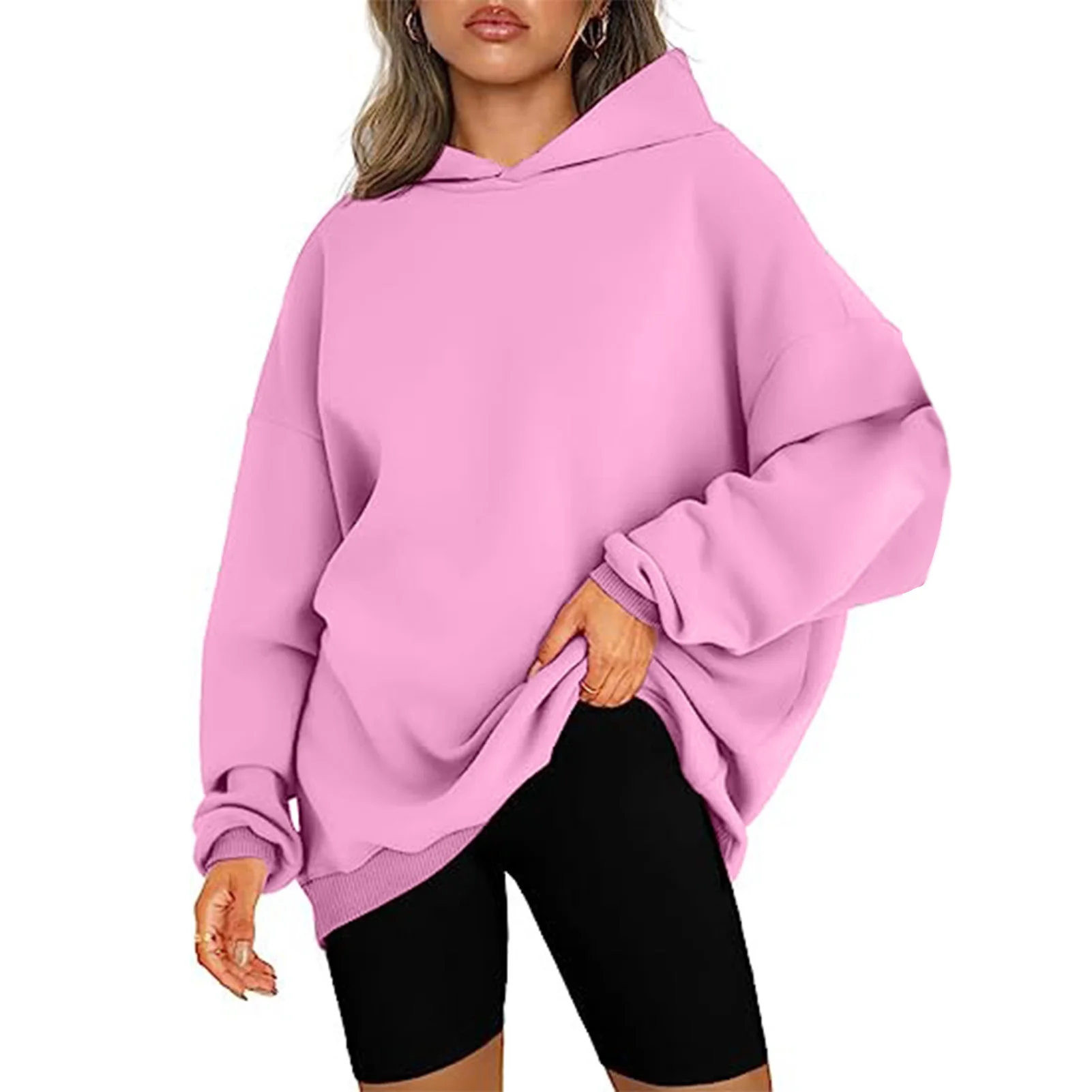 

Women Loose Fitting Hoodie Casual Multi Color Oversized Solid Color Hoodie for Girls Students School Casual Wear