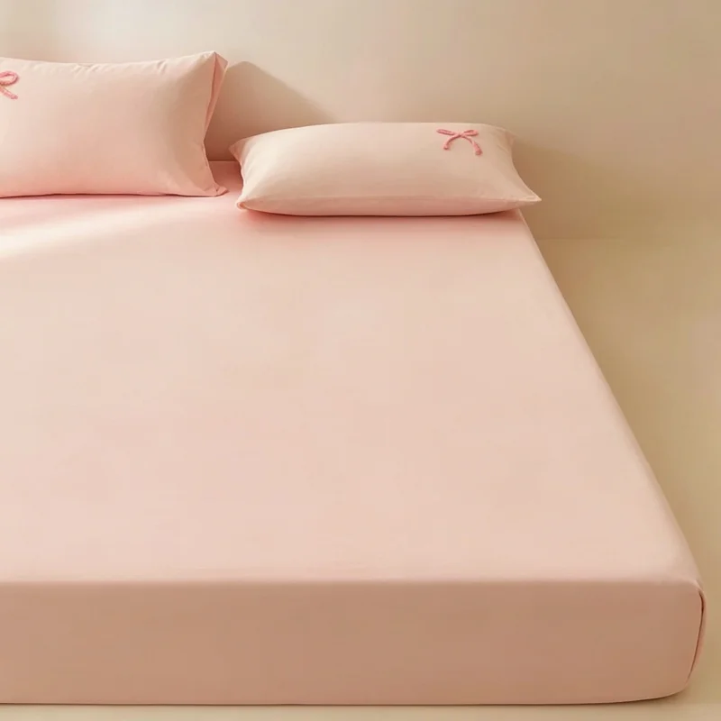 3Pcs Fitted Bed Sheet With Elastic Band Anti-slip Adjustable Mattress Cover ruffles Pillowcase without pillow core
