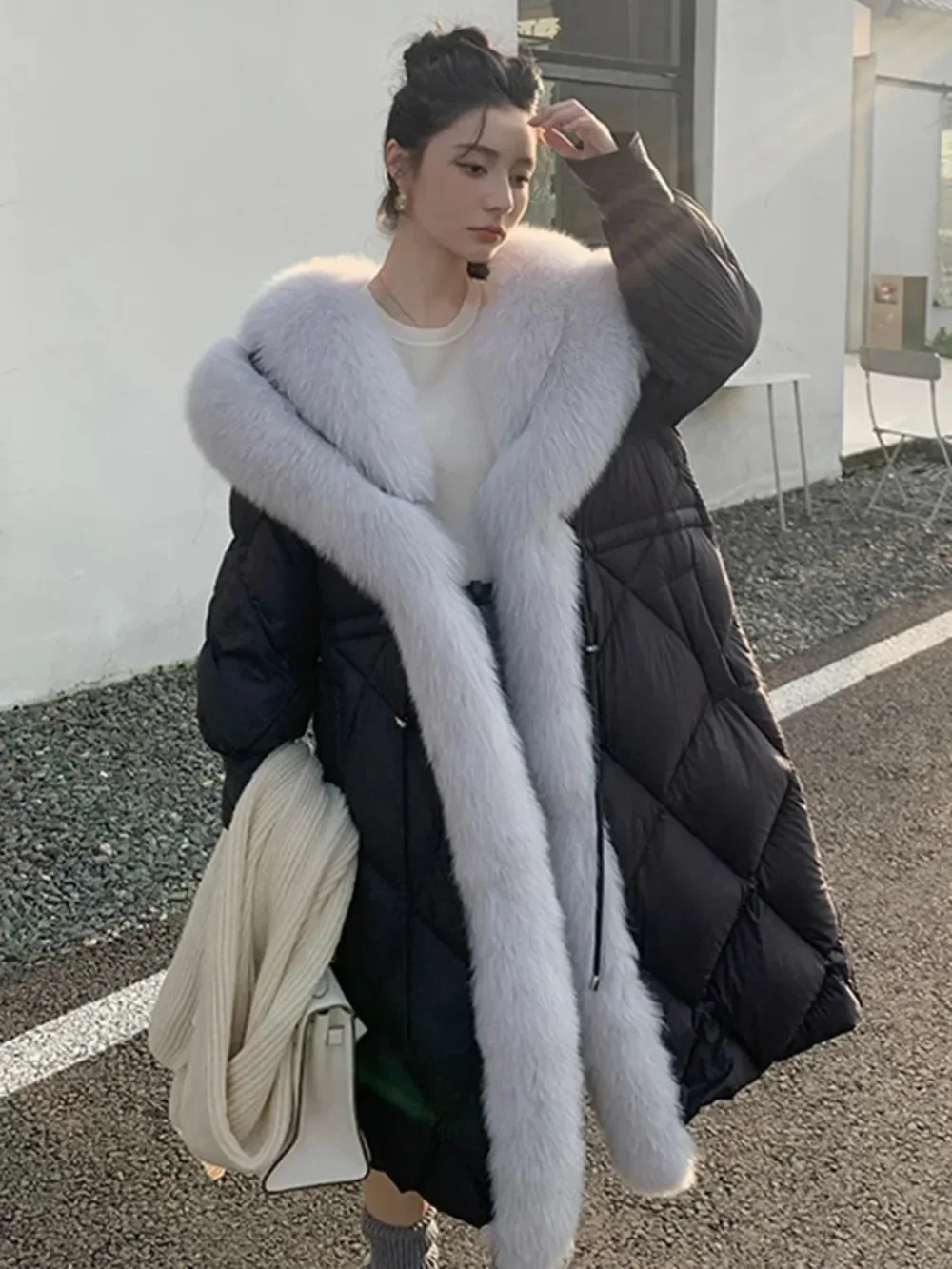 Women Natural Real Fox Fur Collar Thick Coat Female Outwear Puffer Jacket Goose Down Jacket 2024 New Winter Warm Long