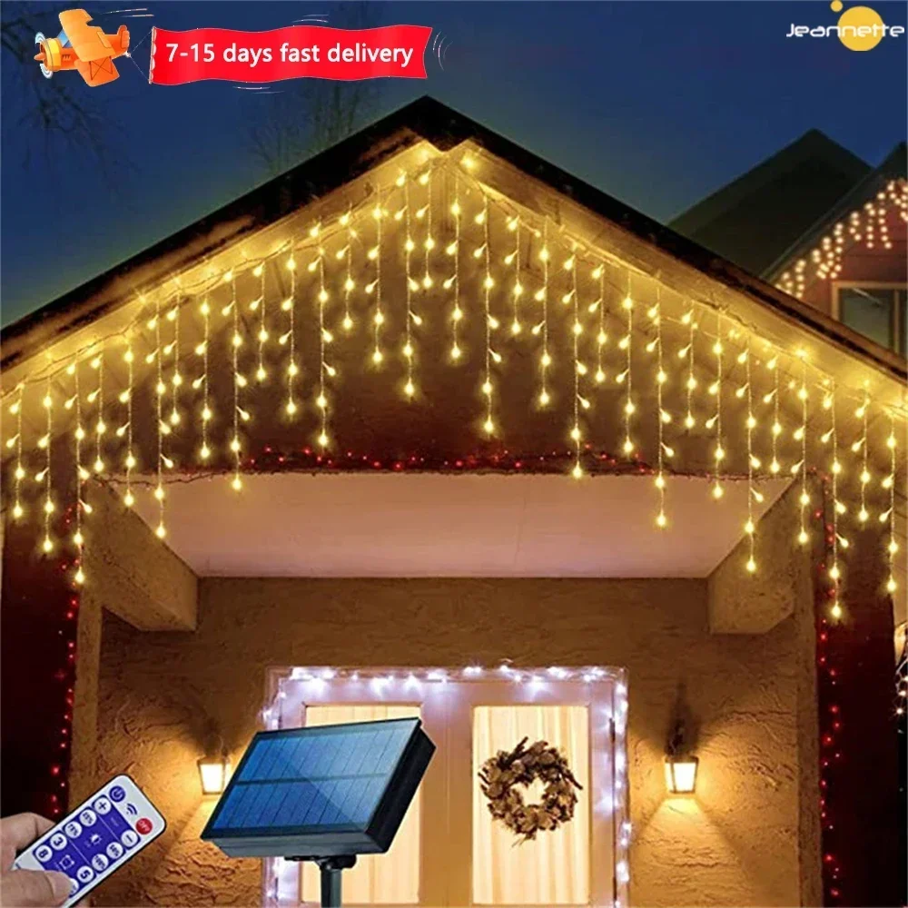 Imagem -05 - Solar Street Garland Luzes Decorações de Natal Enfeites de Jardim Outdoor Led Festoon Cortina Icicle