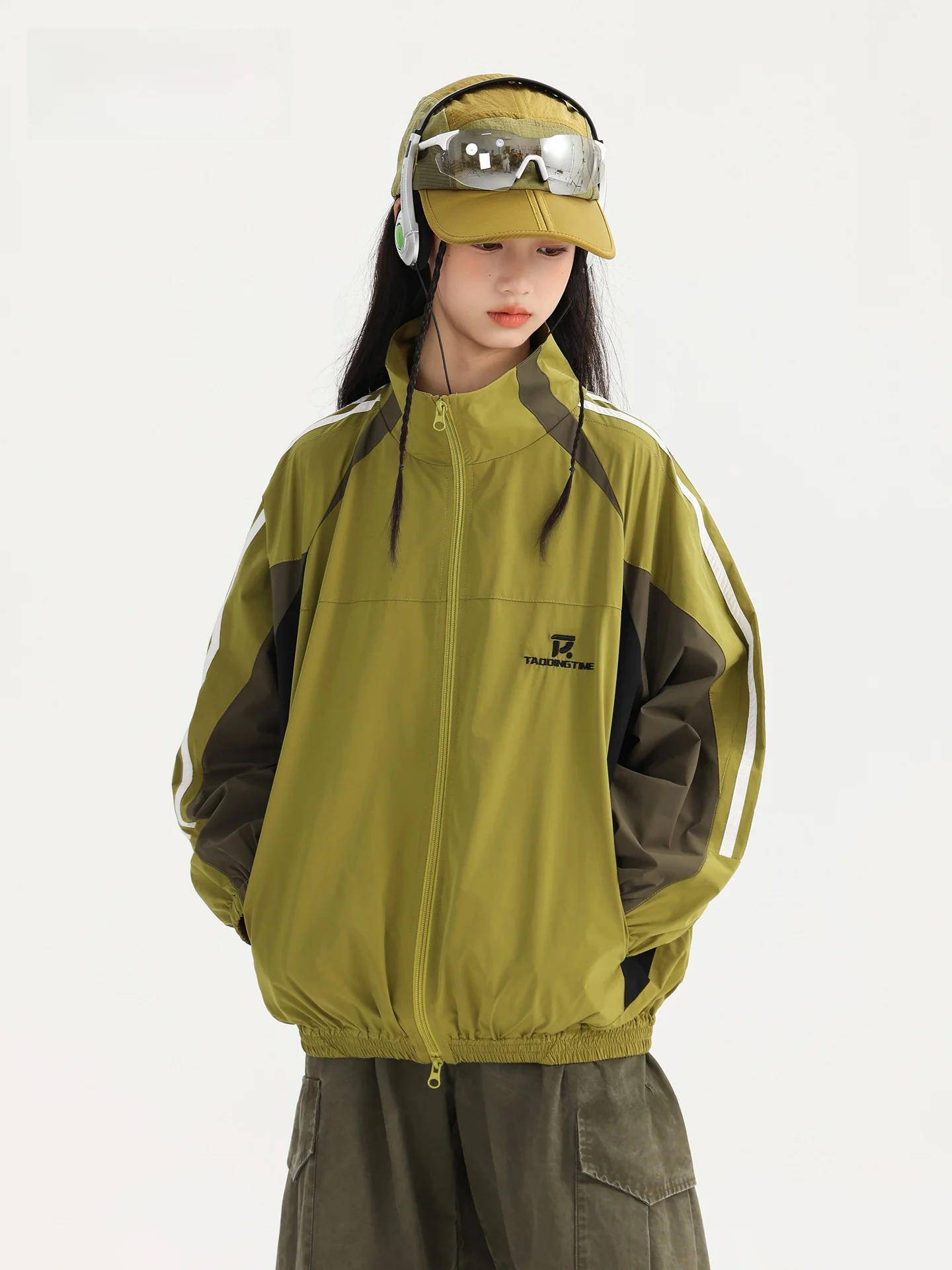 taocheng-girls'-casual-sporty-windproof-jacket-new-autumn-style-zipper-closure-mixed-fabric-outerwear-for-children-and-tweens