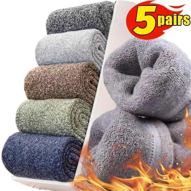 

Cold Warm Super For Thermal Thick Male's Winter Towel Men Snow Boot Woolen Socks Cotton Sock Merino 5pairs Terry Sport