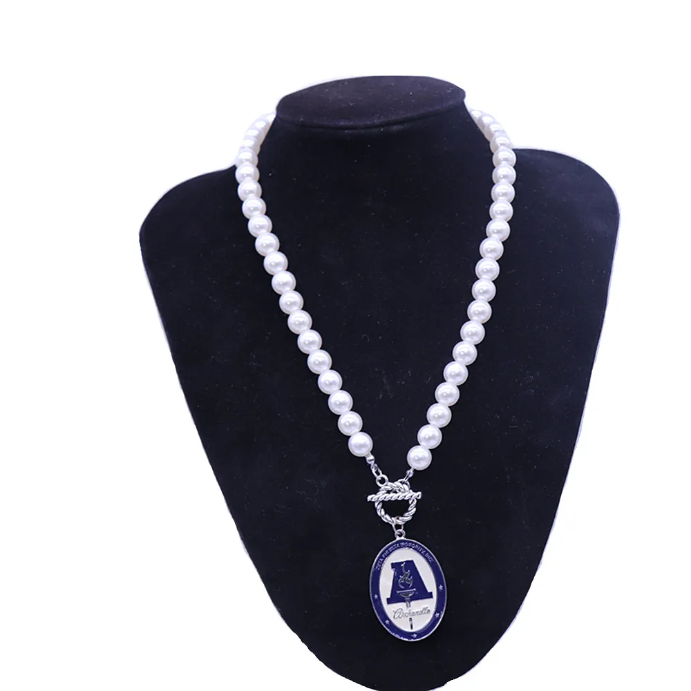 Pearl Chain OT Clasp College Women Group Social Greek Letters Zeta Phi Beta Archonettes Necklaces Women