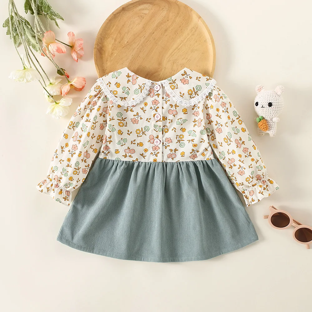 Baby Girl Dress, Spring Autumn Flower Bow, Girls\' Long Sleeved Dress, Cute Lapel Children\'S Clothing