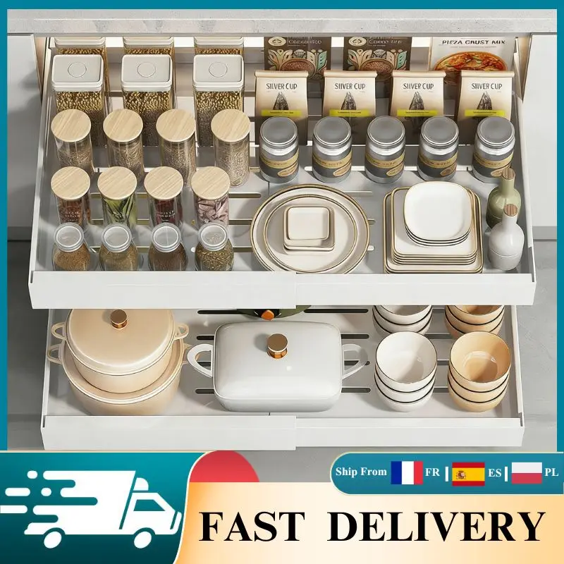 Organizador de Gabinete Retráctil, Estante de Almacenamiento Extraíble para Cocina, Bandeja de Almacenamiento Ajustable de 32-52 cm de Ancho, Estante para Especias y Platos, Sin Necesidad de Taladrar