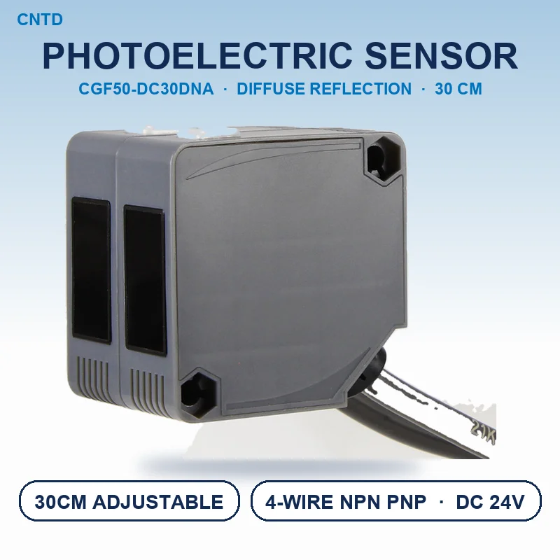 CGF50-DC30DNA Diffuse Reflection Photoelectric Switch Sensor 4 Wire NPN PNP DC 24V 30cm Adjustable Industrial CNTD