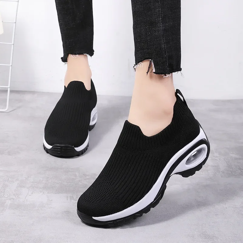 Zapatos De Mujer Ladies Casual Shoes Breathable Wedge Mesh Sneakers Thick Sole Comfortable Outdoor Running Shoes Vulcanized Shoe