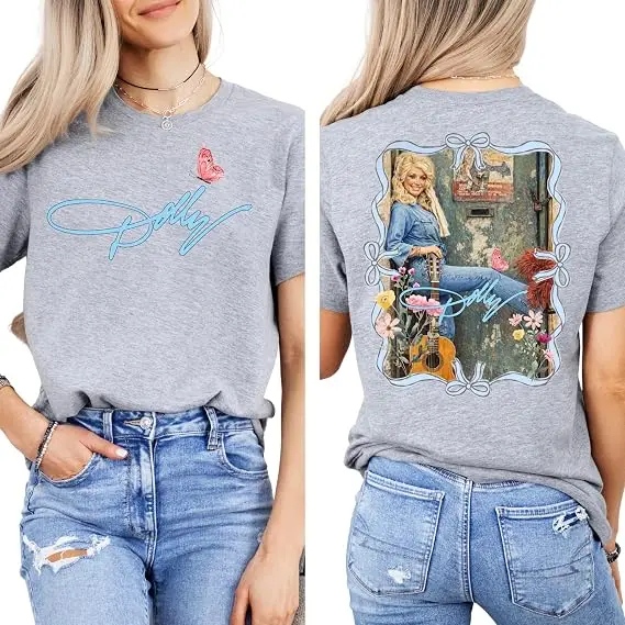 Dolly Music Parton Memorial Shirt for Women, Retro Country Music Butterfly Tee Men Youth Y2k Vintage Graphic Fashion Tops Gifts