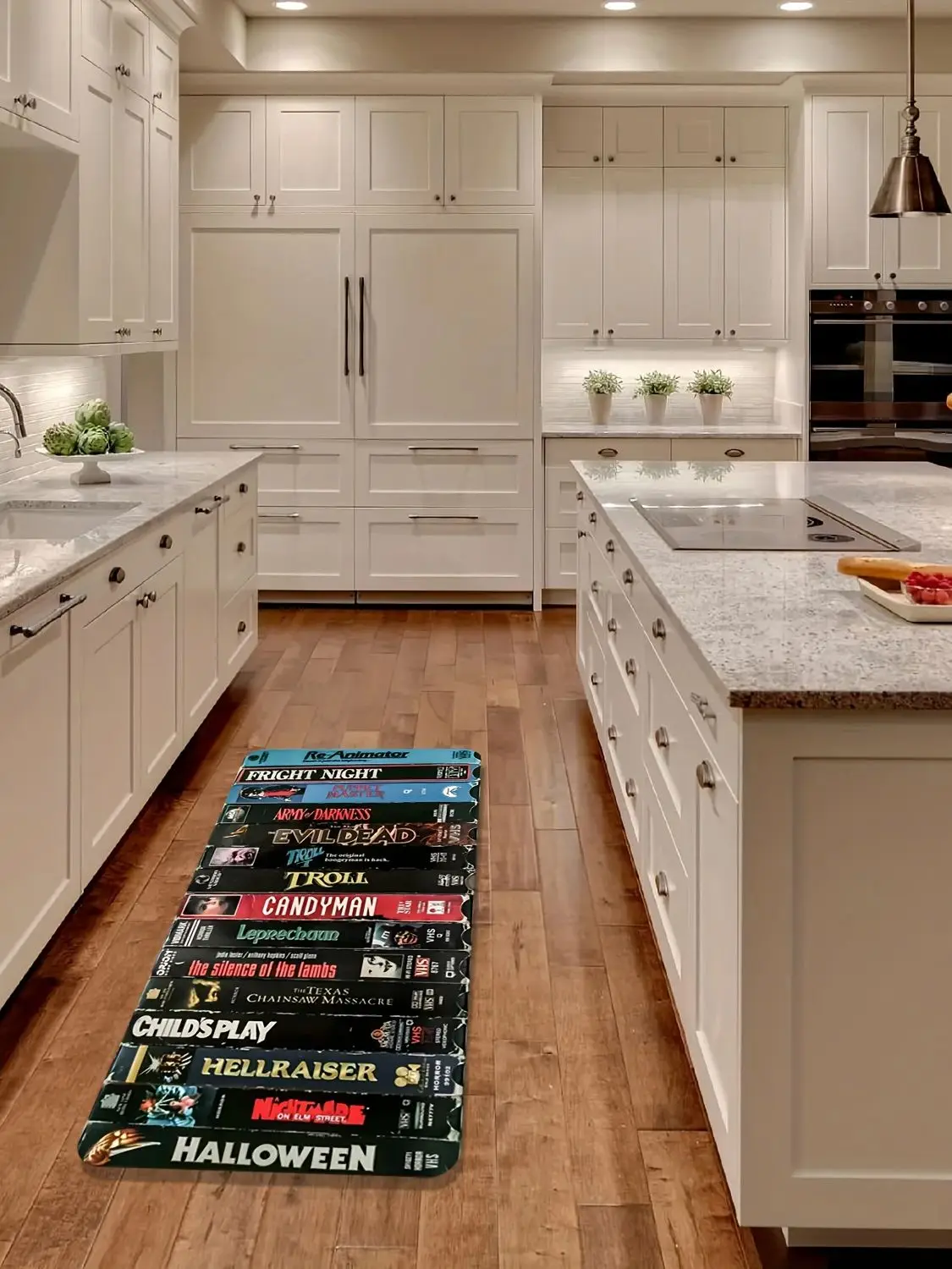 Tapis thème film d'horreur avec titres de films emblématiques, tapis lavable en machine pour Halloween, pour Home cinéma, salon, décoration de maison Ktichen